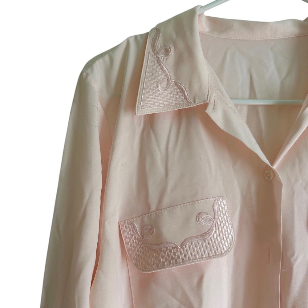 St Bernard Pink Blouse Dressy Pockets With Embroidery Size 12 Large